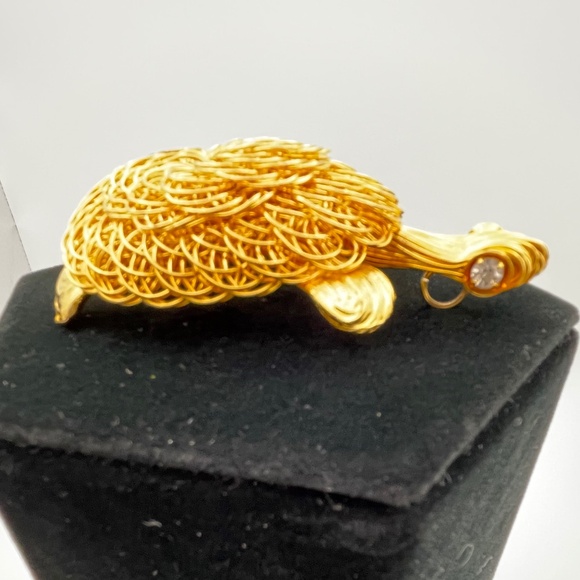 Turtle Pendant Gold Tone Wire Large Bail 3.5" - Picture 6 of 9